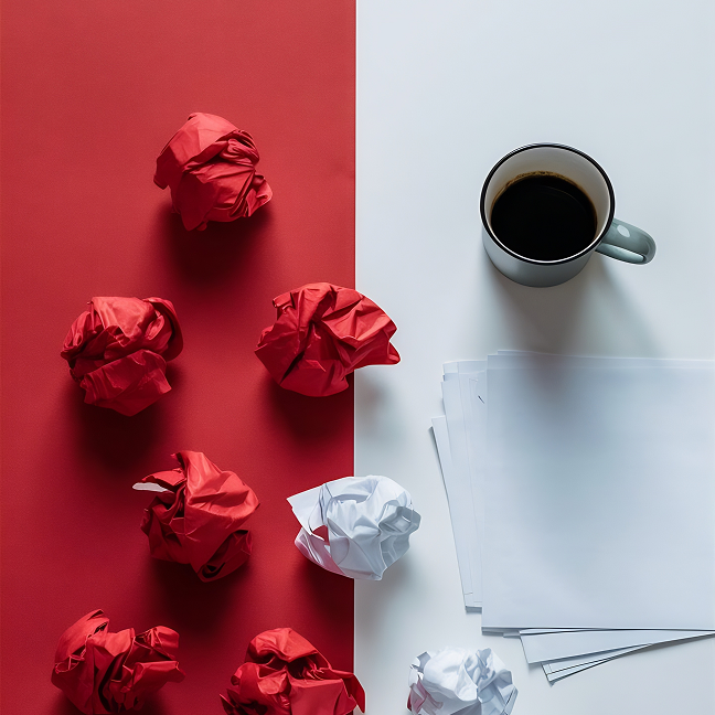 Zerknülltes Papier und Kaffee